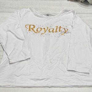 Ashley Stewart White Long Sleeve Top with Gold Accents